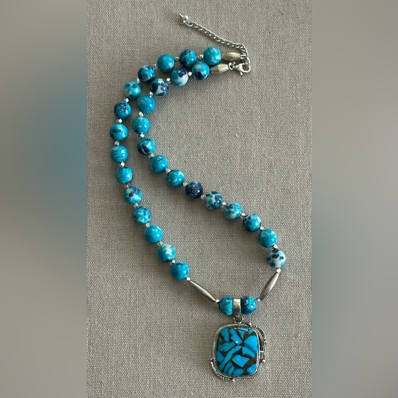 20 inch Blue & Gray Rain Flower Jade Bead Necklace NWOT - Picture 2 of 15